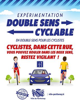 Affichage pour les cyclistes / Double_sens_cyclable en centre-ville de Parthenay - Agrandir l'image (fenêtre modale)